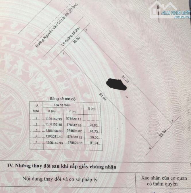 Bán đất mặt tiền đường Nguyễn Văn Cừ nối dài, DT: 60m x 82m= 6.519m2 - 2