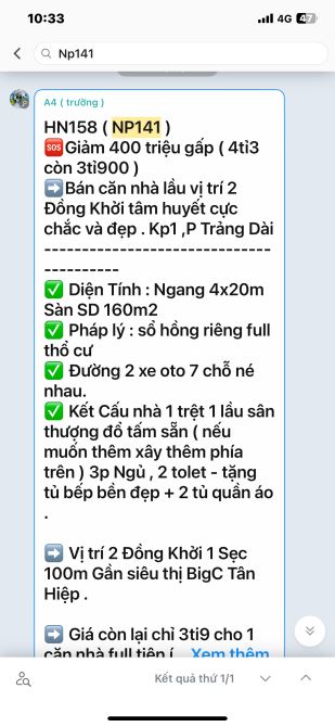 Bán căn nhà phường điểm Tam Hiệp , 70m2 giá 1,85 tỉ - 1