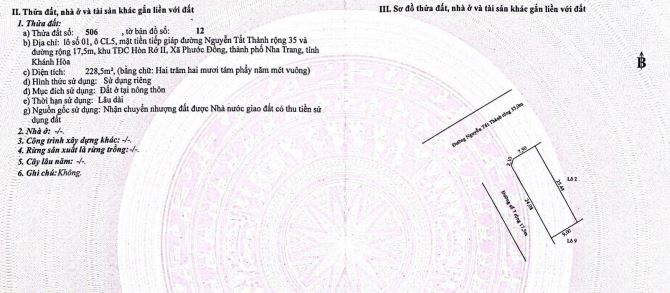 LÔ GÓC VIP đường Nguyễn Tất Thành 35m, Xã Phước Đồng, Nha Trang, DT 229 m2, SỔ HỒNG, 12 tỷ