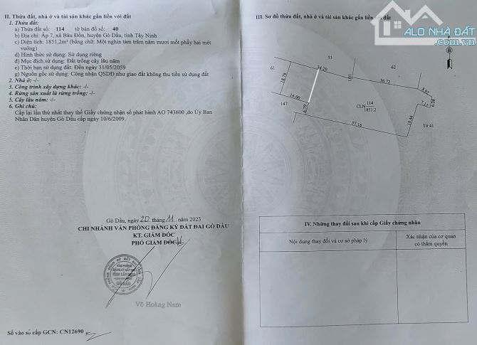 Bán đất Tây Ninh gần chợ Bàu Đồn 2 mảnh dính liền nhau, mặt tiền đường bê tông, DT: 1700m2 - 7