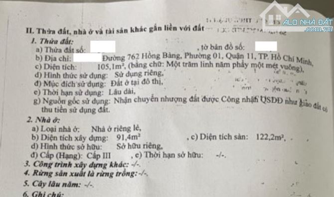 🌷Mặt tiền Kinh doanh_Q11🌷 [4x26.3] Đường 762 Hồng Bàng - 12.2tỷ