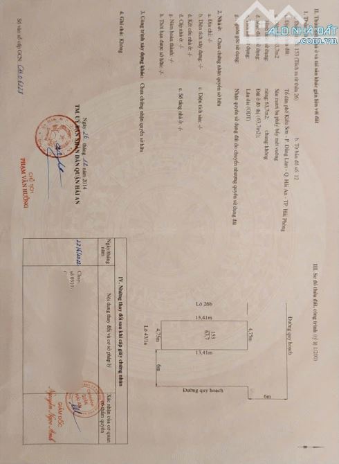 Ptuan. BÁN LÔ GÓC 2 MẶT ĐƯỜNG – VĂN CAO - KIỀU SƠN - Diện tích: 63,7m² (ngang 4,8m) - 2