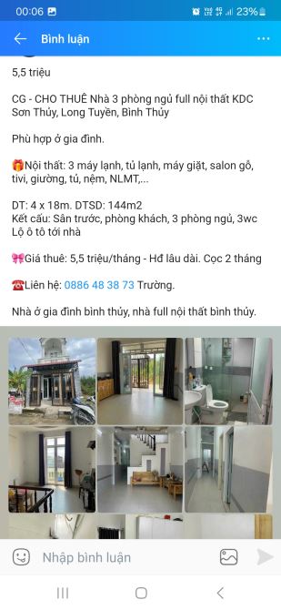 Nhà 3 phòng full nội thất kdc Sơn Thủy - 1