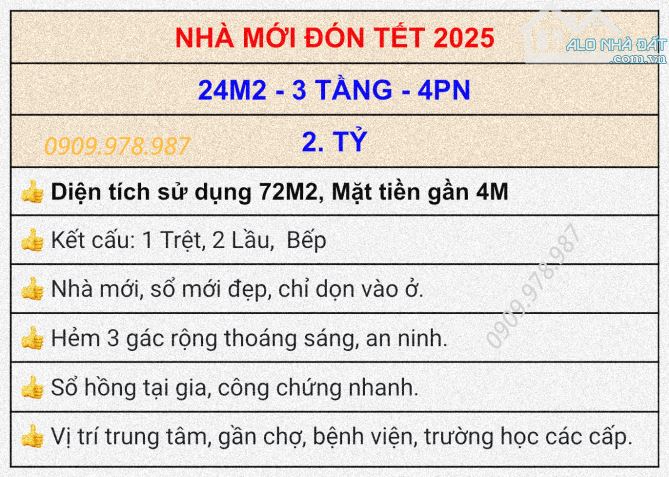 NHÀ_MỚI_ĐÓN_TẾT, 24M2 X 3 TẦNG, 4PN - CHỈ NHỈNH 2.TỶ - CƠ_HỘI_HIẾM_CÓ