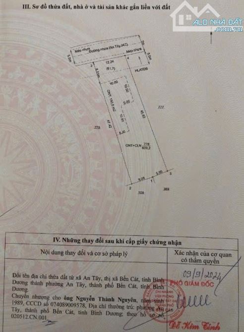 BÁN ĐẤT MT NHỰA AN TÂY, TP.BẾN CÁT, DT12.24x47, TC150M2, SHR, GIÁ 3,5 TỶ - 3
