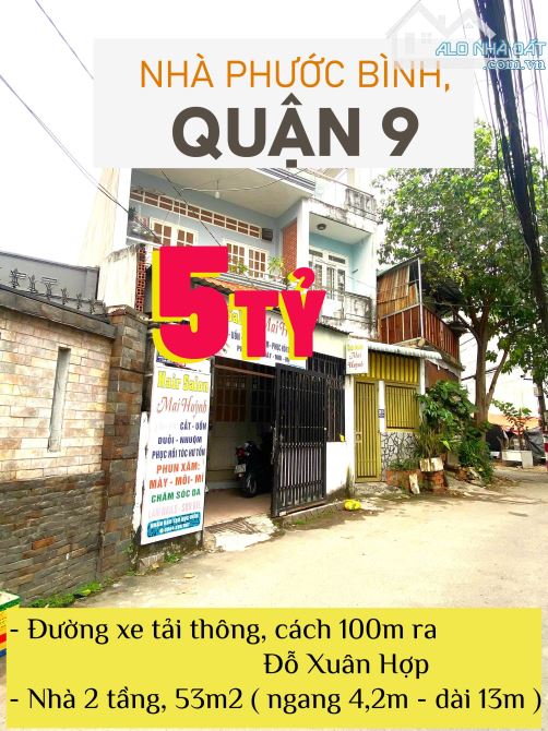 BÁN NHÀ PHƯỚC BÌNH, ĐƯỜNG XE TẢI THÔNG GẦN CẦU NAM LÝ - 53M2 ( 2 TẦNG ) - 5 TỶ