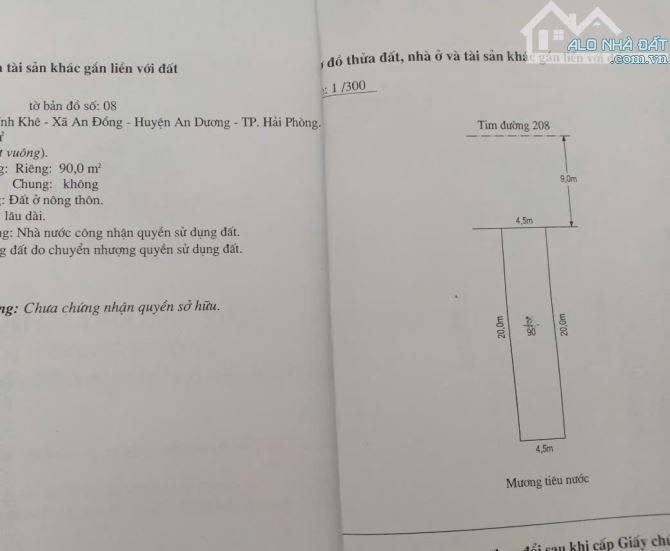 MẶT ĐƯỜNG 208 VĨNH KHÊ, AN ĐỒng Diện tích: 90m² (ngang 4,5m). giá 5 tỷ