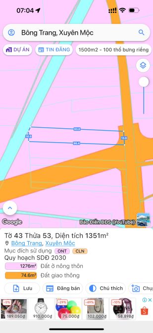 Cần bán lời đất xã bông trang gần ql55 , gần tt thị trấn 13*90,90 thổ cư - 1