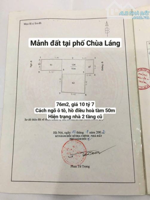 BÁN ĐẤT PHỐ CHÙA LÁNG ( HN), 76M2,50M RA ĐƯỜNG Ô TÔ, NGAY CẠNH HỒ ĐIỀU HÒA, CHỈ HƠN 10 TỶ - 1