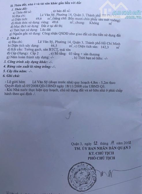 Bán Gấp Nhà Lê Văn Sỹ, Quận3 – 49m2 SHR 4PN, 3WC, Mặt Tiền 4,6m, Giá 3,45 Tỷ LH Ngay Trọng - 9