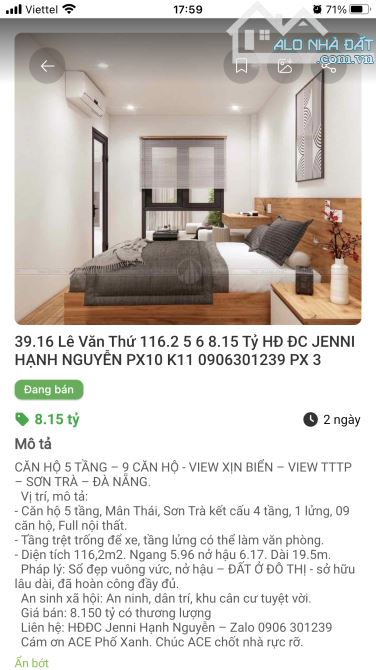 CẦN BÁN CĂN HỘ 5 TẦNG - NỞ HẬU – 9 CĂN HỘ - VIEW XỊN BIỂN – VIEW TTTP.