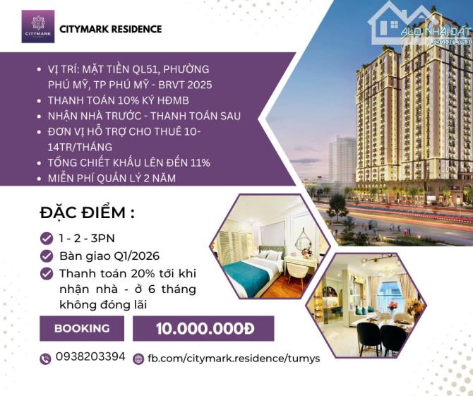 Bán  căn hộ CityMark Residence duy nhất đang triển khai tại Phú Mỹ, Bà Rịa - Vũng Tàu.