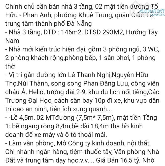 Đất + nhà 2 mặt tiền Tố Hữu - Đà  nẵng - 1