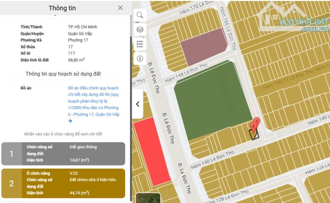 Bán đất hẻm 140/17 Lê Đức Thọ P6, Dt 5x10m, cn 45m2. Giá 6,1 tỷ - 3