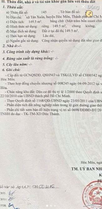 Hàng Ngộp Cứu Chủ Bán nhanh lô Đất Ở Tân Xuân Hóc Môn 149m2 SỔ HỒNG RIÊNG 700triệu