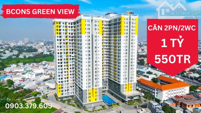 Giá thật- Bao thuế phí- Bcons Green View - căn 2PN chỉ 1 tỷ550tr -căn góc 58m2 - 1 tỷ860tr