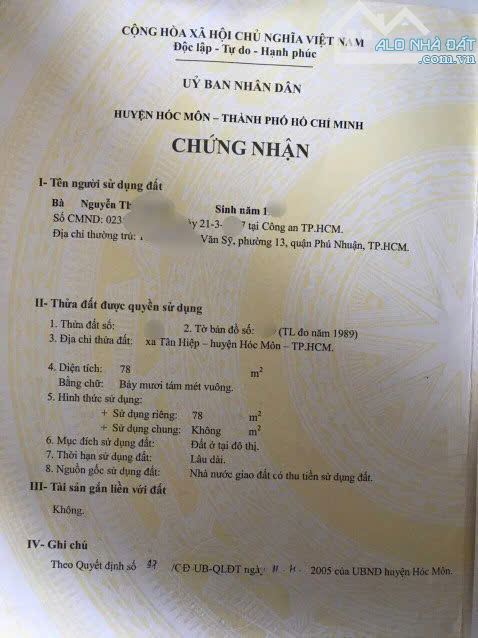 Bán căn nhà cấp 4 gác lửg siêu ngộp ở Tân Hiệp, Hóc Môn, 78m2, 870trieu, sổ sẵn Vị Trí: 1/ - 8