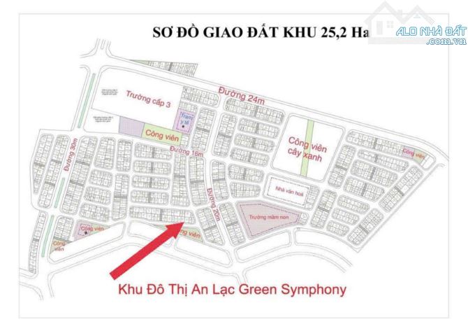 Lô đất 77,1m2 đối diện là công viên gần khu đô thị An Lạc mặt tiền 5,96m hướng Nam mát mẻ