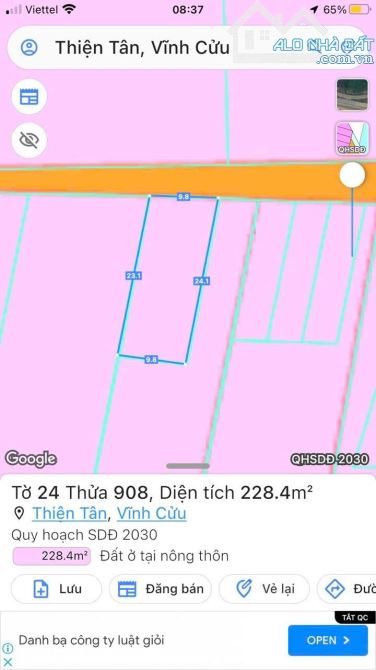 Đất Thiện Tân 228m2 full thổ cư chỉ 1ty5 - 1