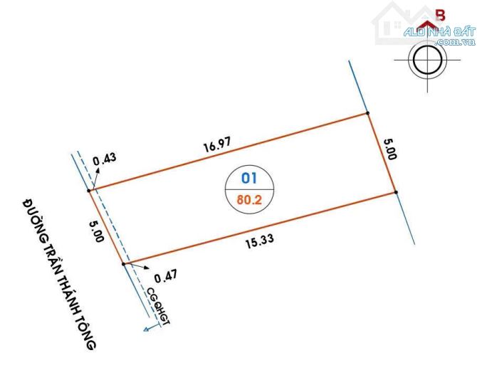 🔥Đất mặt đường Trần Thánh Tông, Hưng Lộc, TP Vinh 80,2m2 đường 10m Tây Nam