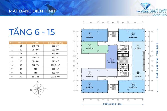 Chủ cho thuê văn phòng hạng A VINACONEX minh khai 229m2.