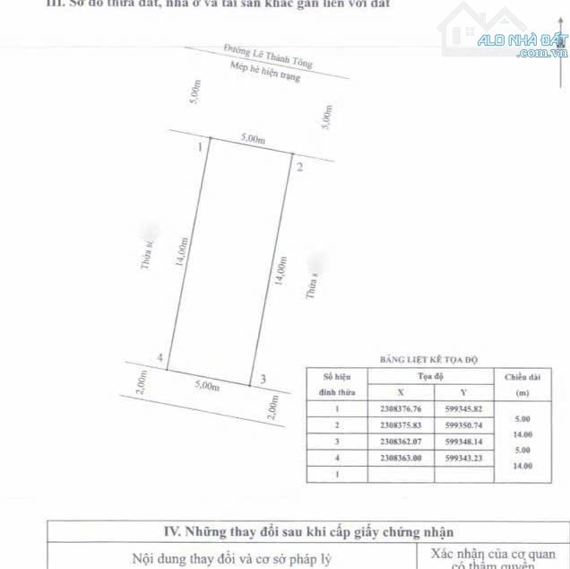 Bán đất mặt đường Lê Thánh Tông (TĐC Kho 3 Lạc Viên) - 70m2 (5x14) - vị trí đẹp - 1