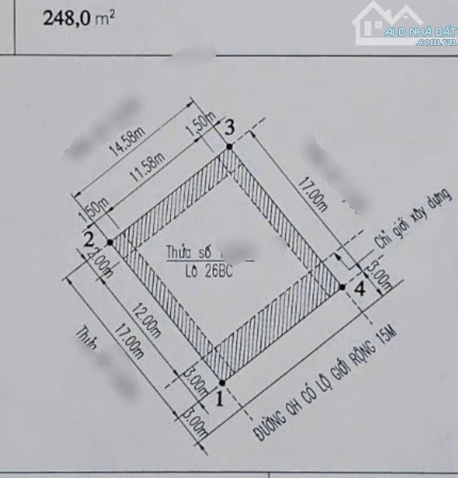 Bán đất khu phân lô 26BC Lê Hồng Phong - 248m2 - mt 14,58m - Đông Nam - đường 15m - 1