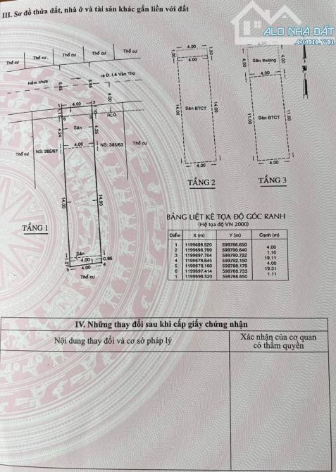 Bán Nhà hẻm 385/65 Lê Văn Thọ, Phường 9, Gò Vấp, Hẻm 6m thông, 4x20,5m, Cn 81,6 m2 - 2