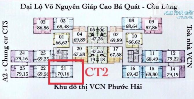 Căn góc 70m2, CT2 PHƯỚC HẢI, tầng cao mát mẻ, 2PN, 2WC, giá 2,5 tỷ - 3