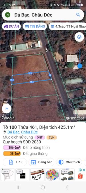 Cần bán lô đất ngang 10 dài 45 (425m2 sẵn 80tcđất tại xã ĐÁ BẠC, CHÂU ĐỨC, BÀ RỊA_VŨNG TÀU - 3