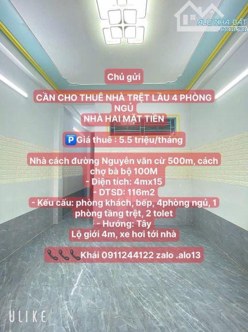 Cho thuê nhà 4 phòng ngủ gần cầu bà bộ