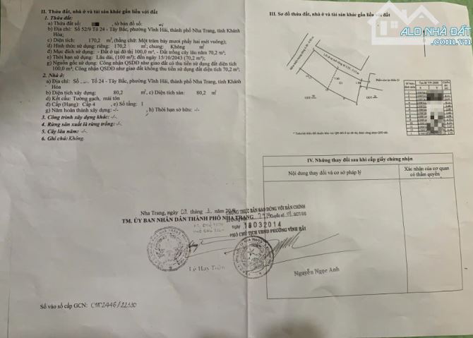 Bán đất dt 170m Phường Vĩnh Hải, Nha Trang sát đường 2/4 , cách chợ Vĩnh Hải 2km chỉ 3 tỷ - 5