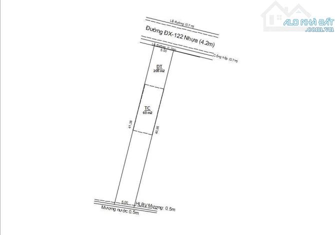 Đất mặt tiền Dx122 Tân An, gần Ủy ban nhân dân Tân An. DT: 5x40 có 60m2 thổ cư đường 4m - 1