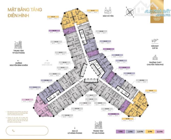 Siêu VVIP căn hộ 3,5PN - Quỹ ngoại giao 1 căn/sàn Golden Crown Hải Phòng - 131,1m2, giá - 1