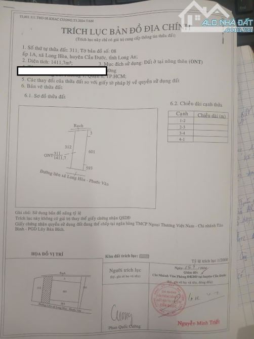 Bán 1411,7m đất thổ cư mặt tiền đường Liên xã Long Hoà-Phước Vân,Xã Long Hoà,Huyện Cần Đướ - 3