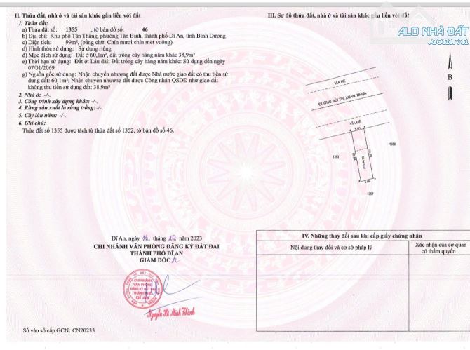 Bán đất sổ riêng mặt tiền đường Bùi thị Xuân dĩ an.bd