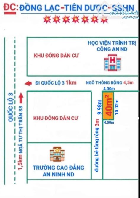 BÁN 40m2 ĐẤT LÔ GÓC NGÕ THÔNG TỨ PHÍA