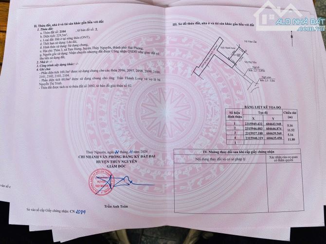 💥💥💥 Bán đất Tam Hưng, Thuỷ Nguyên, Dt 60m2, Ngang 5,16m, Oto đỗ cửa, Giá 460tr 💥💥💥