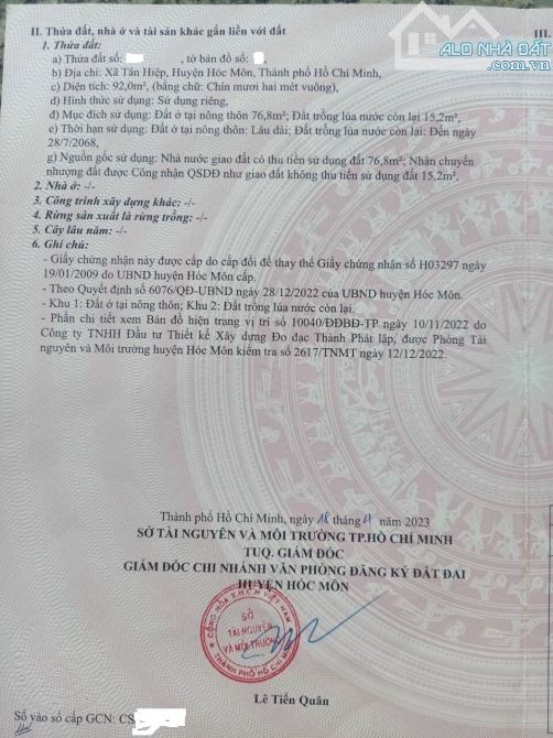 CẦN BÁN 92M2 ĐẤT THỔ CƯ ĐƯỜNG LIÊN XÃ, TÂN HIỆP, HÓC MÔN GIÁ 980 TRIỆU - 3