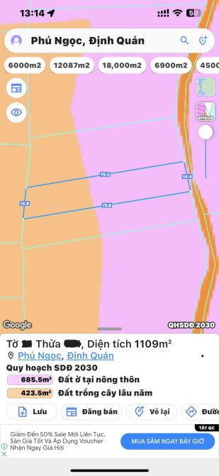 CÁCH QUỐC LỘ 20 CHỈ 300M  ĐẤT BIỆT THỰ VƯỜN 1109M2(14MX75M) CÓ SẴN 100M2 THỔ CƯ CHỈ 1TY350