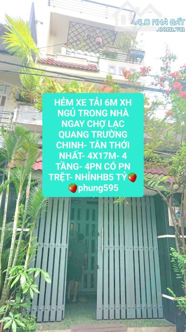 GẤP 4X17M- 4 TẦNG- HẺM 6M NGAY CHỢ LẠC QUANG TRƯỜNG CHINH- 4PN- NHỈNH 5 ,9TỶ