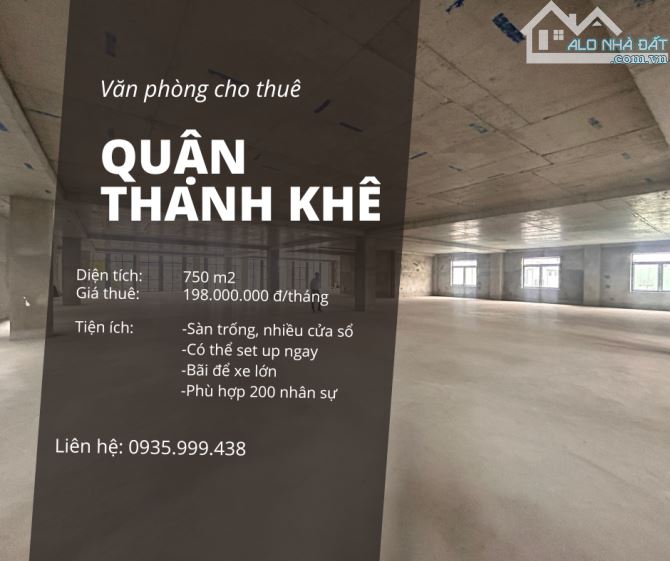 Cho thuê văn phòng mới hoàn toàn, sàn 750 m2 có cắt, LH: OFFICE DANANG