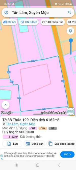 BÁN 6200M2 MĂT TIỂN NHỰA TÂN LÂM XUYÊN MỘC BRVT GIÂ 4.2 TỈ