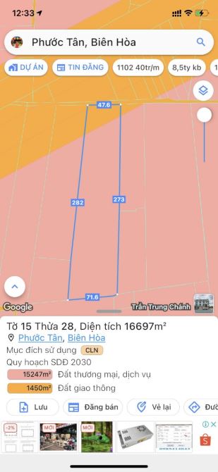 Bán Đất 16.700m2 P. Phước Tân, Tp Biên Hoà xẹc Võ Nguyên Giáp chỉ 2tr/m