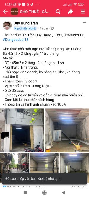Cho Thuê nhà mặt ngõ oto Trần Quang Diệu- Đồng Đa-45m2×2tầng-11tr - 5