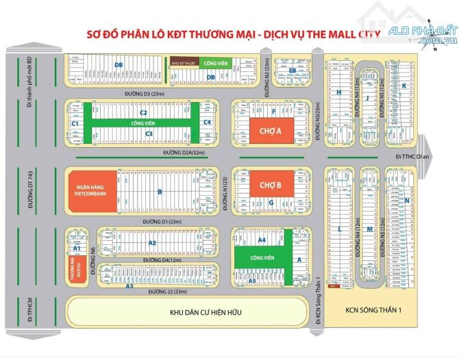 Bán Đất Khu đô thị mới The Mall City, VINCOM 550 DĨ AN, Trục chính D3 chỉ 53tr/m2 Siêu RẺ - 1