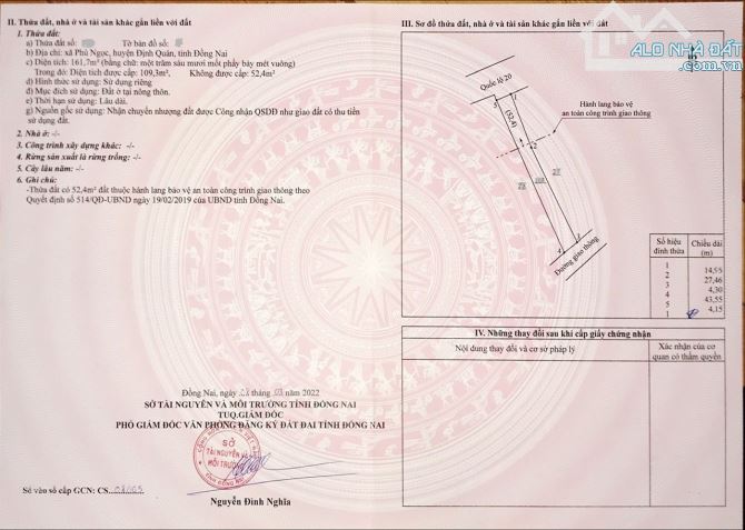 BÁN LÔ ĐẤT 2 MẶT TIỀN QUỐC LỘ 20 161m2(4.2mx43m) KINH DOANH ĐA NGÀNH NGHỀ GIÁ RẺ CHỈ 1TY7
