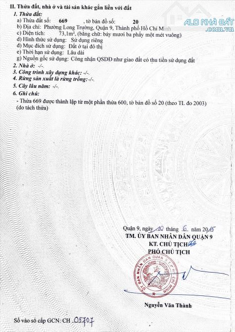Bán đất ngang 5m hẻm 730 Lã Xuân Oai, Long Trường , Q9 - 73m2 giá 4 tỷ 5 - 5