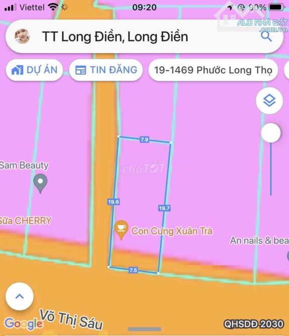 Chính Chủ Gởi Bán Lô Đất Đẹp TT. Long Điền, Mặt tiền đường Võ Thị Sáu