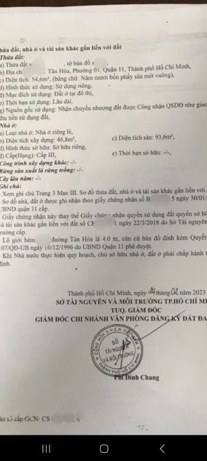 Bán nhà HXH Tân Hóa, Quận 11, 4x14, 3PN, cực ngon, chỉ 5 tỷ X - 1